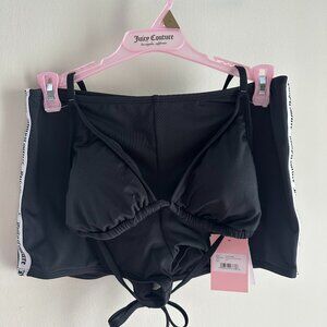 NWT Juicy Couture M, L, or XL 2 pc Bikini Bathing Swim Suit Black White Shorts